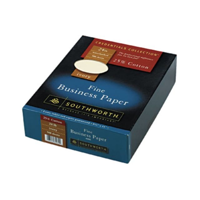 Southworth 25% Cotton Business Paper, Letter Size (8 1/2in x 11in), 24 Lb, Wove, Ivory, Case Of 500 Sheets (Min Order Qty 2) MPN:404IC
