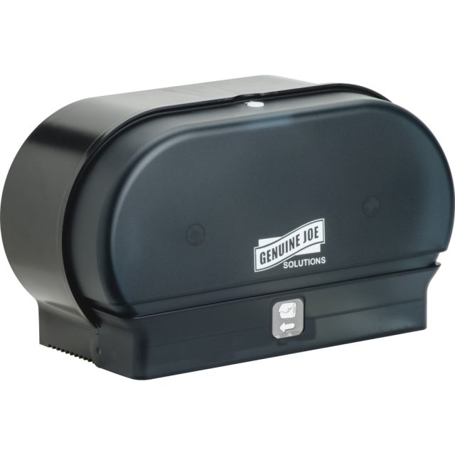 Genuine Joe Solutions Standard Bath Tissue Roll Dispenser - Manual - 2000 x Sheet, 2 x Roll - Black - Sliding Door - 1 Each (Min Order Qty 8) MPN:98213
