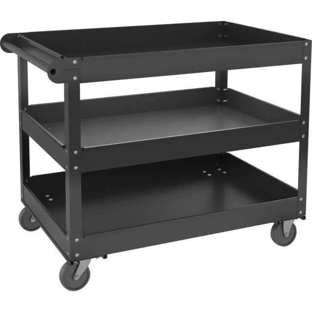 Lorell 3-shelf Utility Cart - 3 Shelf - 400 lb Capacity - 4 Casters - Steel - x 16in Width x 30in Depth x 32in Height - Black - 1 Each MPN:00027