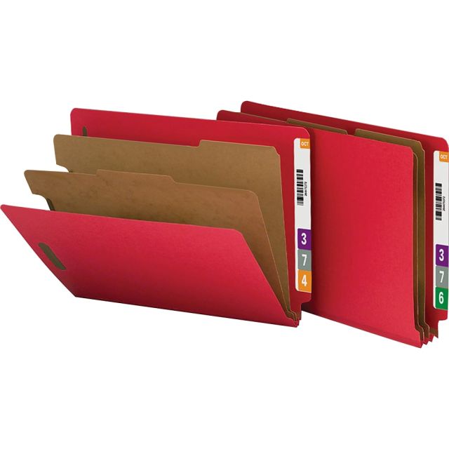 Nature Saver End-Tab Classification Folders, Letter Size, 2 Dividers, Red, Box Of 10 MPN:SP17372