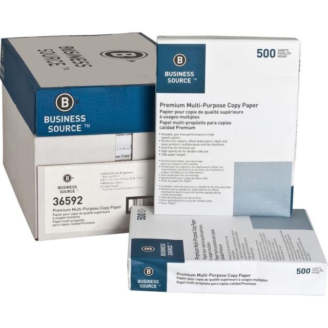 Business Source Premium Multi-Use Printer & Copier Paper, Letter Size (8 1/2in x 11in), Ream Of 5000 Sheets, 92 (U.S.) Brightness, 20 Lb, White MPN:36592