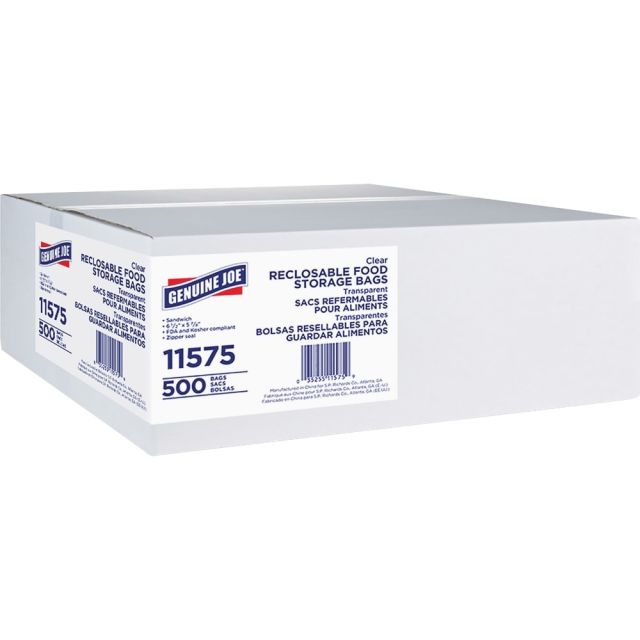 Genuine Joe Food Storage Bags - 6.50in Width x 5.88in Length - 1.15 mil (29 Micron) Thickness - Clear - 6000/Carton - Food, Beef, Poultry, Seafood, Vegetables MPN:11575CT