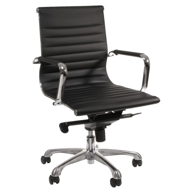 Lorell Modern Bonded Leather Mid-Back Chair, Black MPN:59538