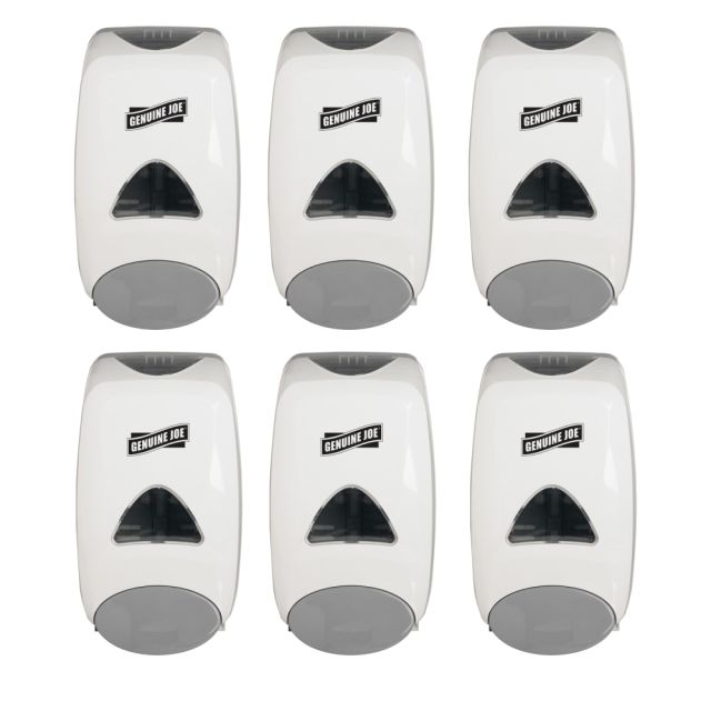 Genuine Joe Solutions 1250 ml Foam Soap Dispenser - Manual - 1.32 quart Capacity - Site Window, Soft Push, Sanitary-sealed, Refillable - White - 6 / Carton MPN:10495CT