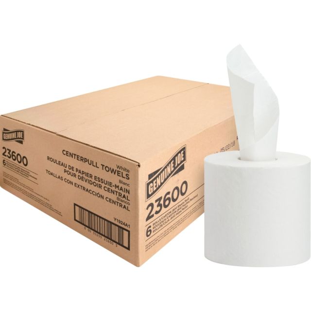 Genuine Joe 2-Ply Centerpull Paper Towels, 100% Recycled, 600 Sheets Per Roll, Pack Of 6 Rolls (Min Order Qty 2) MPN:23600