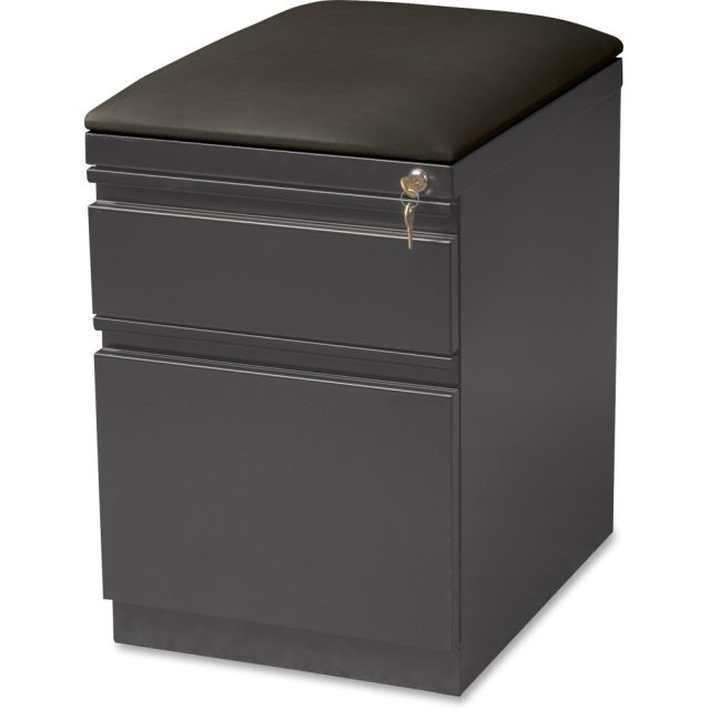 Lorell 19-7/8inD Vertical 2-Drawer Mobile Pedestal File Cabinet With Seat Cushion, Metal, Charcoal MPN:25966