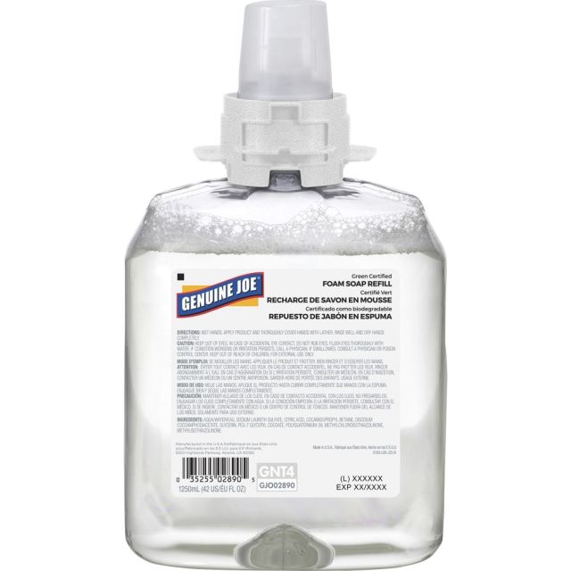 Genuine Joe Green Certified Soap Refill - Fragrance-free ScentFor - 42.3 fl oz (1250 mL) - Hand, Skin - Clear - 1 Each (Min Order Qty 3) MPN:02890