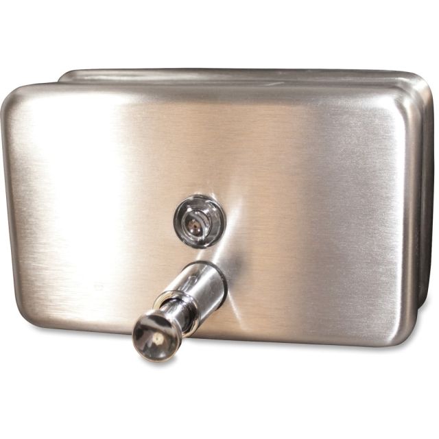 Genuine Joe Horizontal Soap Dispenser - Manual - 1.25 quart Capacity - Stainless Steel - 1Each (Min Order Qty 2) MPN:85146