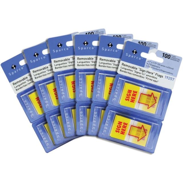 Sparco Pop-up Sign Here Flags in Dispenser - Yellow - Self-stick - 600 / Box (Min Order Qty 3) MPN:19255