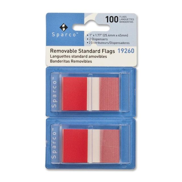 Sparco Removable Standard Flags In Pop-Up Dispenser, 1 3/4in x 1in, Red, Pack Of 100 (Min Order Qty 6) MPN:19260