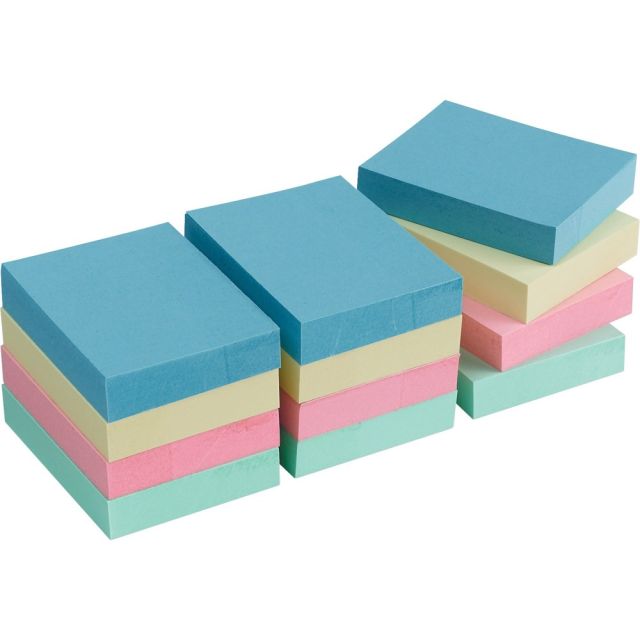 Business Source Premium Plain Pastel Adhesive Notes - 1.50in x 2in - Rectangle - Unruled - Pastel - Self-adhesive, Repositionable, Solvent-free Adhesive - 12 / Pack (Min Order Qty 8) MPN:16500
