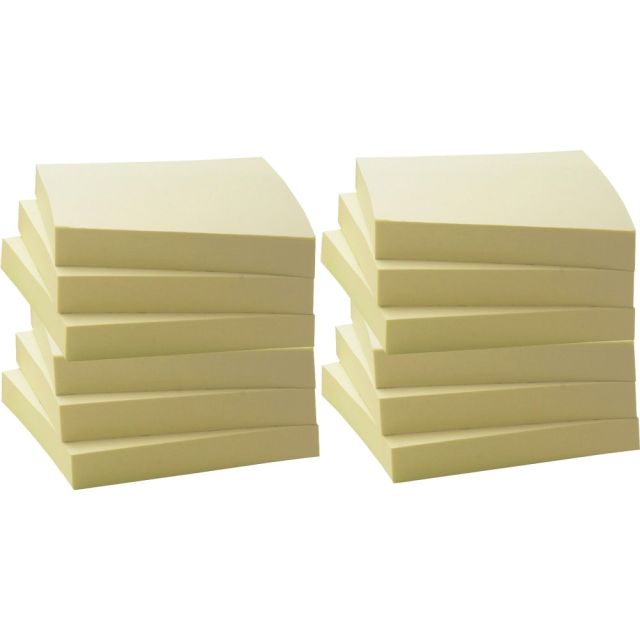 Business Source Yellow Adhesive Notes - 3in x 3in - Square - 100 Sheets per Pad - Unruled - Yellow - Self-adhesive, Removable - 12 / Pack - Recycled (Min Order Qty 4) MPN:36620