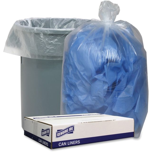 Genuine Joe Clear Low Density Can Liners - 45 gal Capacity - 40in Width x 46in Length - 1.10 mil (28 Micron) Thickness - Low Density - Clear - 100/Carton - Recycled (Min Order Qty 2) MPN:29126