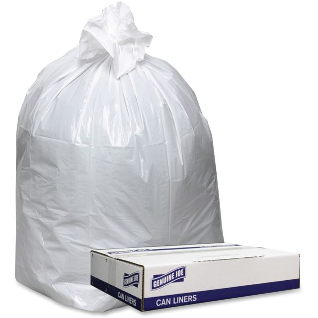 Genuine Joe Low Density White Can Liners - 60 gal Capacity - 38in Width x 58in Length - 0.90 mil (23 Micron) Thickness - Low Density - White - 100/Carton - Can, Waste Disposal - Recycled MPN:3858W