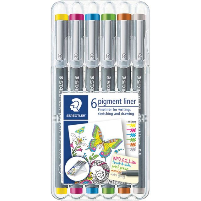 Staedtler Pigment Liner 308 - Fine Pen Point - 0.5 mm Pen Point Size - Assorted Pigment-based Ink - Polypropylene Barrel - Metal Tip - 6 / Set (Min Order Qty 3) MPN:30805S2SB6