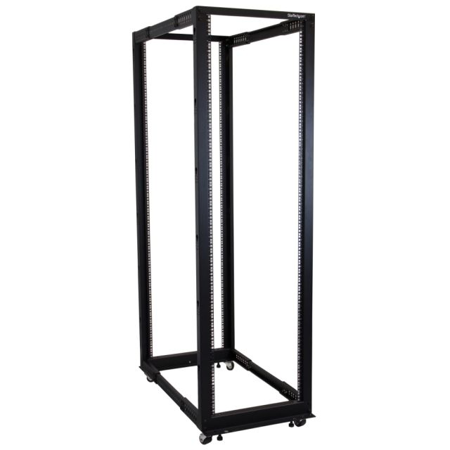 StarTech.com 42U Adjustable Depth Open Frame 4 Post Server Rack Cabinet - Flat Pack w/ Casters, Levelers and Cable Management Hooks - Store your servers, network and telecommunications equipment in this adjustable 42U rack - Compatible with HP KVM IP MPN: