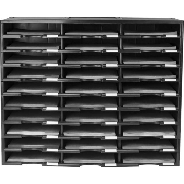 Storex Stackable Literature Sorter - 15000 x Sheet - 30 Compartment(s) - 9.50in x 12in - 25.5in Height x 14.1in Width31.4in Length - Black - Plastic - 1 Each MPN:61419U01C