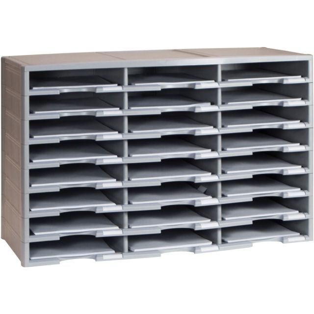 Storex Stackable Literature Sorter - 12000 x Sheet - 24 Compartment(s) - 9.50in x 12in - 20.5in Height x 14.1in Width31.4in Length - Gray - Plastic, Polystyrene - 1 Each MPN:61434U01C