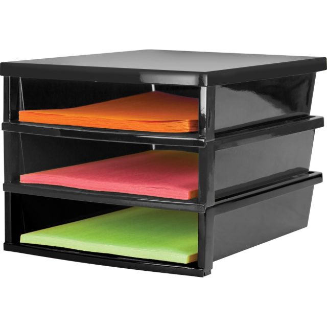 Storex Quick Stack Construction Paper Sorter - 500 x Sheet - 3 Compartment(s) - 8.4in Height x 11.3in Width13in Length - Black - Plastic - 1 Each (Min Order Qty 2) MPN:61642U01C