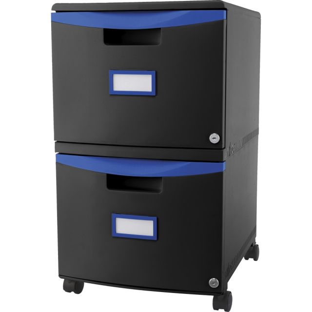 Storex 26inD Vertical 2-Drawer Mobile File Cabinet, Plastic, Blue/Black MPN:61314U01C