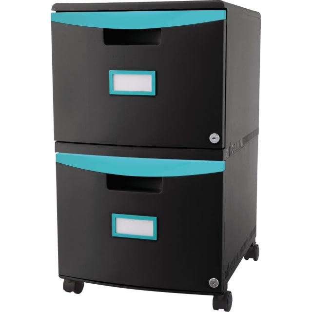 Storex 26inD Vertical 2-Drawer Mobile File Cabinet, Teal/Black MPN:61315U01C