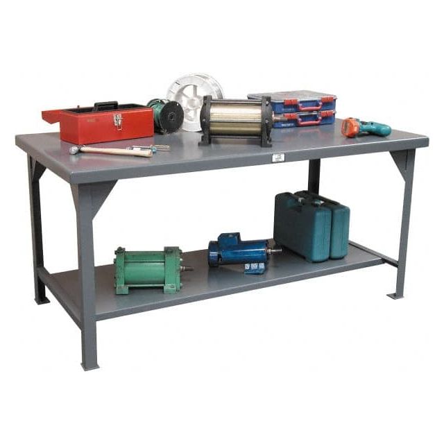 Stationary Work Table: Steel, Dark Gray T7236 Material Handling
