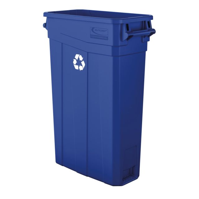 Suncast Commercial Narrow Rectangular Resin Trash Can, With Handles, 23 Gallons, 30inH x 11inW x 22inD, Blue Recycle (Min Order Qty 2) MPN:TCNH2030BLR