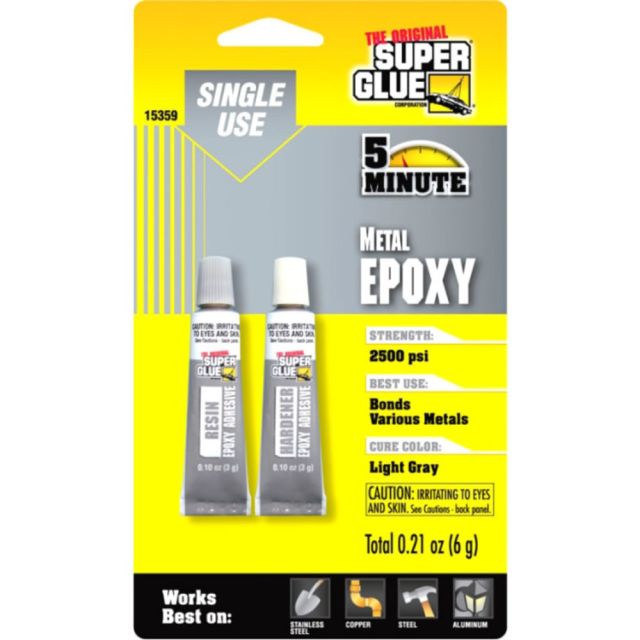 Super Glue Single Use Quick Setting Metal Epoxy - 0.21 oz - Hazy-clear (Min Order Qty 9) MPN:15359