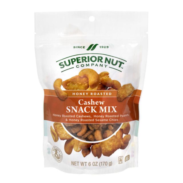 Superior Nut Honey Roasted Cashew Snack Mix, 6 Oz, Pack Of 6 Bags (Min Order Qty 2) MPN:605