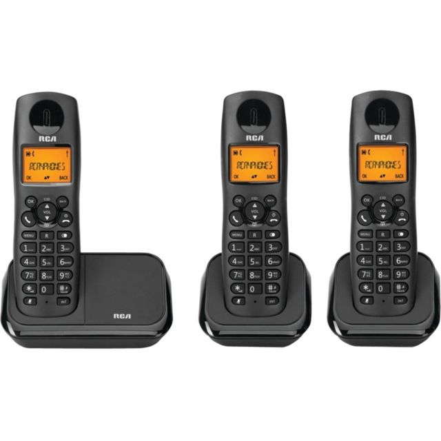 RCA 2161-3BKGA DECT 6.0 Cordless Phone - Black - 1 x Phone Line - 3 x Handset 2161-3BKGA