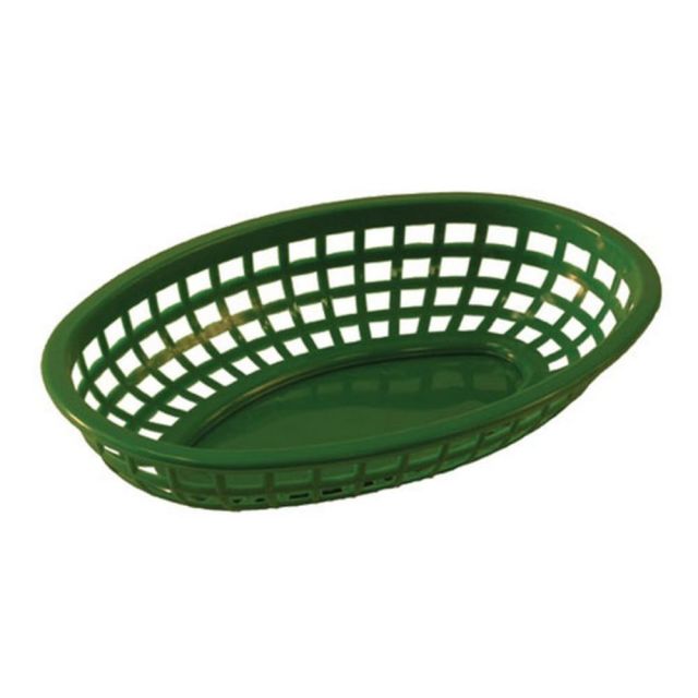 Tablecraft Oval Plastic Serving Baskets, 1-7/8inH x 6inW x 9-3/8inD, Green, Pack Of 12 Baskets (Min Order Qty 4) MPN:1074G