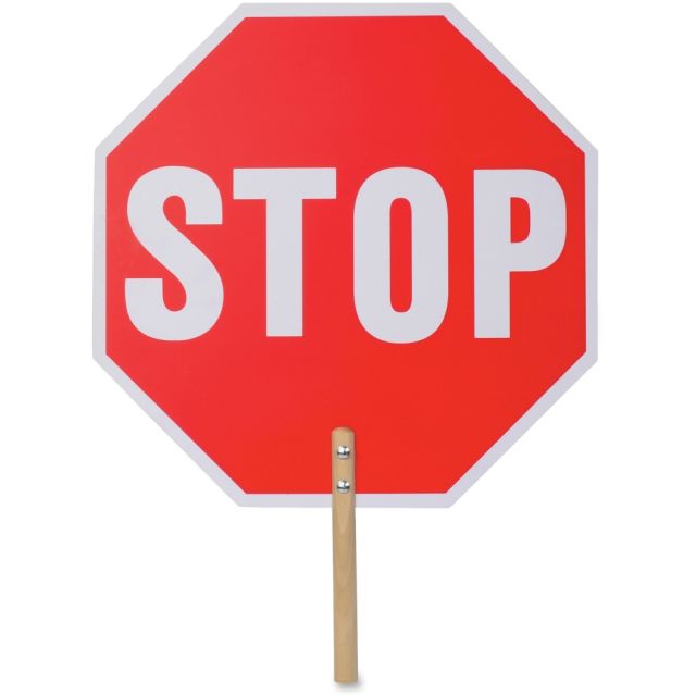 Tatco Handheld Stop Sign - 1 Each - Stop Print/Message - 18in Width x 18in Height x 0.2in Depth - White Print/Message Color - Yes - Weather Proof, Long Lasting, Lightweight, Comfortable Grip - Wood - Red MPN:17520