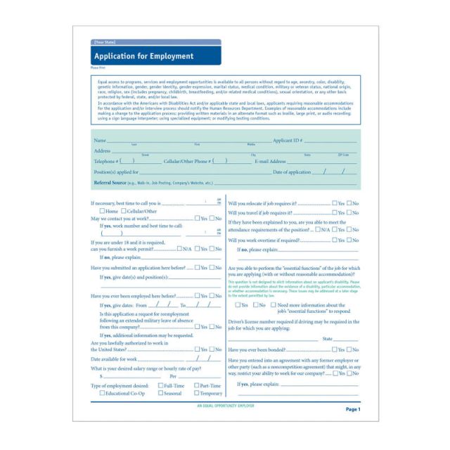 ComplyRight State-Specific Job Applications, Washington D.C., 8-1/2in x 11in, White, Pack Of 50 MPN:A2179DC