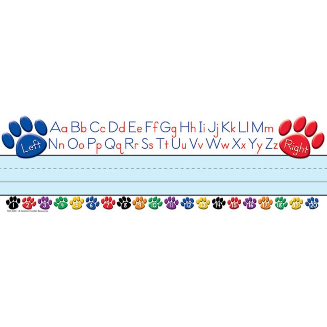 Teacher Created Resources Flat Name Plates, 3 1/2in x 11 1/2in, Colorful Paw Prints Left/Right Alphabet, 36 Plates Per Pack, Case Of 5 Packs (Min Order Qty 2) MPN:TCR4040BN