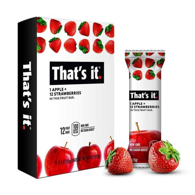 Thats It Fruit Bars, Gluten-Free Apple + Strawberry, 1.2 Oz, Pack Of 12 Bars (Min Order Qty 2) MPN:1022S