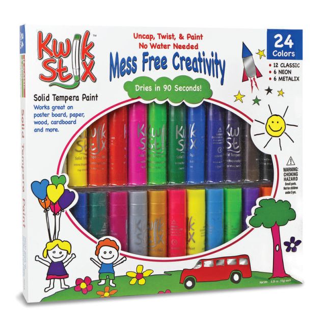 The Pencil Grip Kwik Stix Solid Tempera Paint Sticks, 10.35 mL, Assorted Colors, Set Of 24 Sticks (Min Order Qty 2) MPN:TPG604