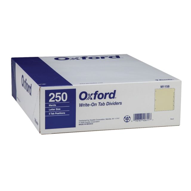 Oxford Manila Tab Dividers, Blank, 5-Tab, Box Of 50 Sets (Min Order Qty 2) MPN:M1158