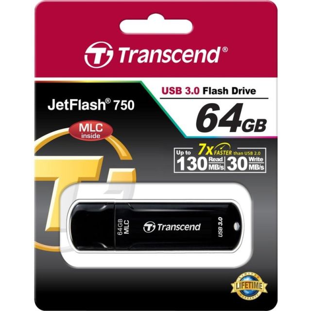 Transcend 64GB JetFlash 750 USB 3.0 Flash Drive - 64 GB - USB 3.0 - Black - Lifetime Warranty (Min Order Qty 2) MPN:TS64GJF750K