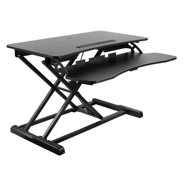 Mount-It MI-7953 Adjustable Standing Desk Converter With Keyboard Tray, 20-13/16inH x 34-5/8inW x 7inD, Black MPN:MI-7953