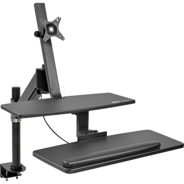 Tripp Lite 24inW Sit Stand Desktop Workstation Standing Desk With Single Monitor Clamp, Black MPN:WWSS1327CP