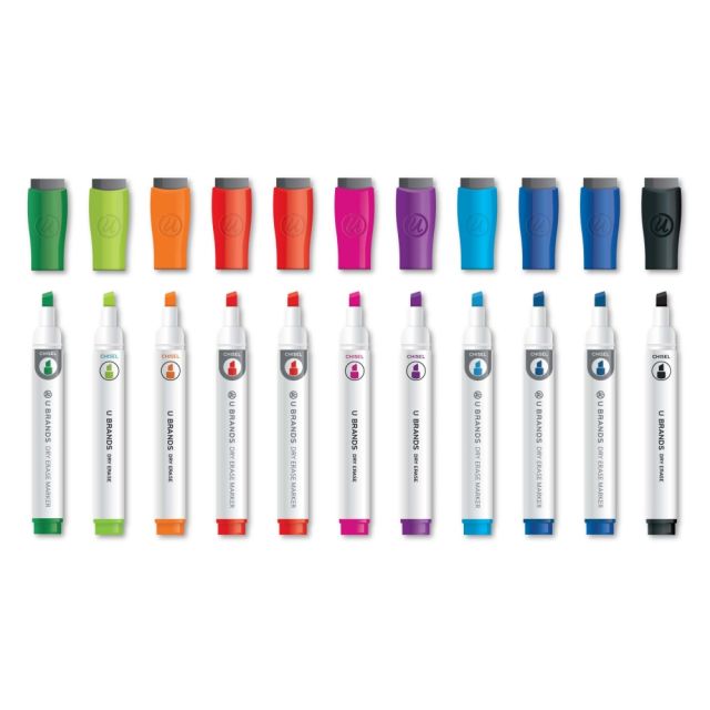 U Brands Low-Odor Dry-Erase Markers, Chisel Tip, White Barrel, Assorted Ink Colors, Pack Of 24 Markers (Min Order Qty 2) MPN:2929U00-12