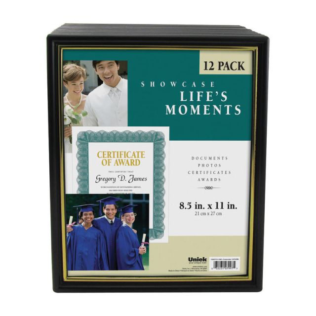 Uniek Corporate Document Frames, 8 1/2in x 11in, Black/Gold, Pack Of 12 (Min Order Qty 2) MPN:1083731-OM
