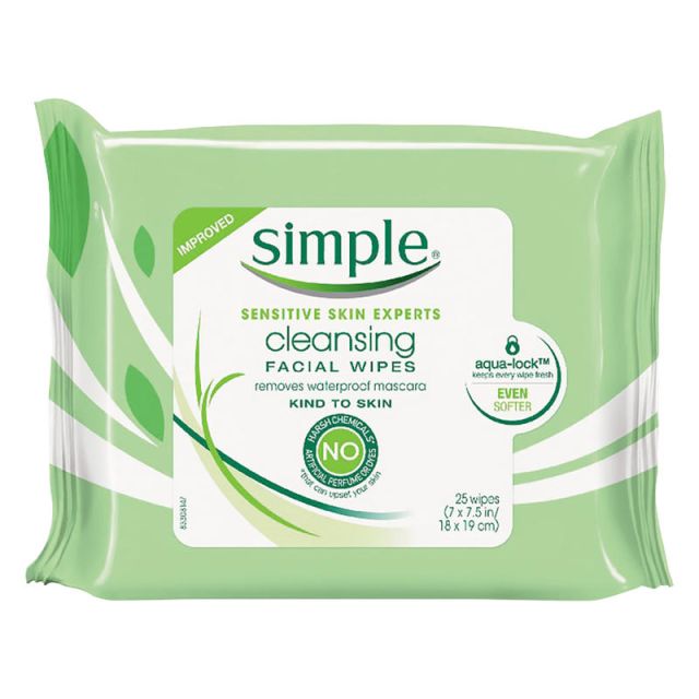 Simple Cleansing Facial Wipes, 7-1/2in x 7in, Pack Of 25 Wipes (Min Order Qty 5) MPN:70005PK