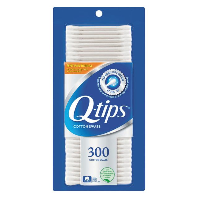 Q-tips Cotton Swabs With Antimicrobial Protection, 1in, White, Box Of 300 Swabs (Min Order Qty 8) MPN:17900PK