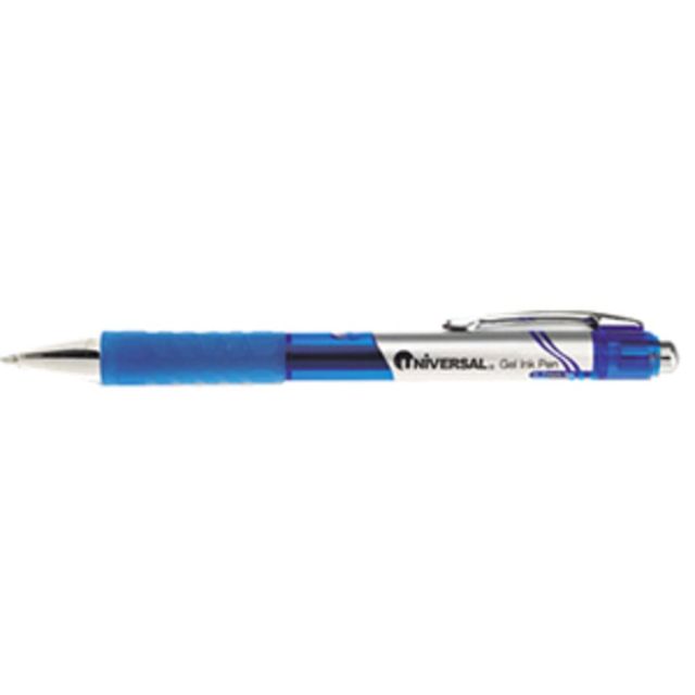 Universal Rollerball Pens, Pack Of 12, Medium Point, 0.7 mm, Silver Barrel, Blue Ink (Min Order Qty 4) MPN:39721