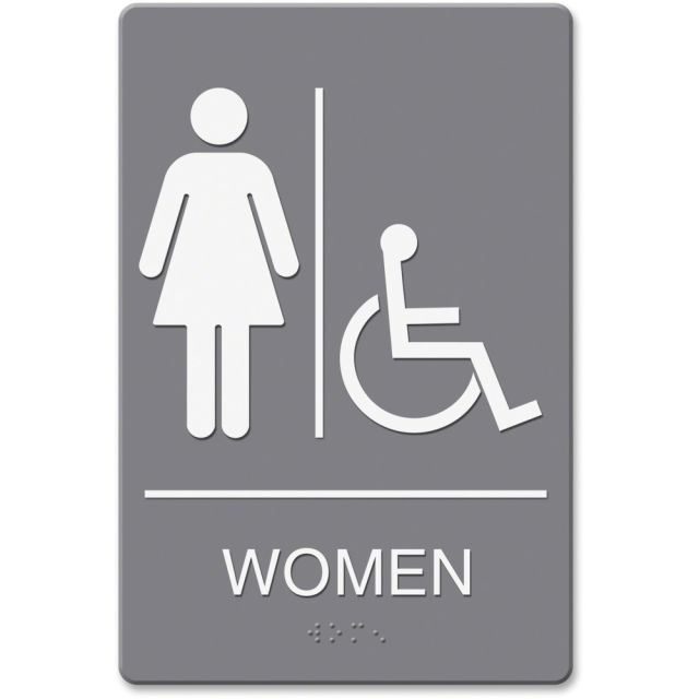 HeadLine Women/Wheelchair Image Indoor Sign - 1 Each - womens restroom/wheelchair accessible Print/Message - 6in Width x 9in Height - Rectangular Shape - Plastic - Gray, White (Min Order Qty 6) MPN:4814