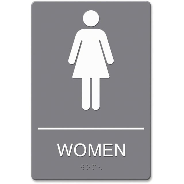Headline Sign ADA Restroom Sign, Womens, 6in x 9in, Gray (Min Order Qty 5) MPN:4816