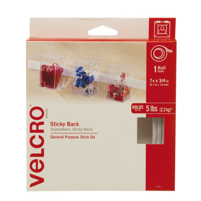 VELCRO Brand Sticky Back Fastener Tape Roll, 3/4in x 5ft, White (Min Order Qty 9) MPN:90087