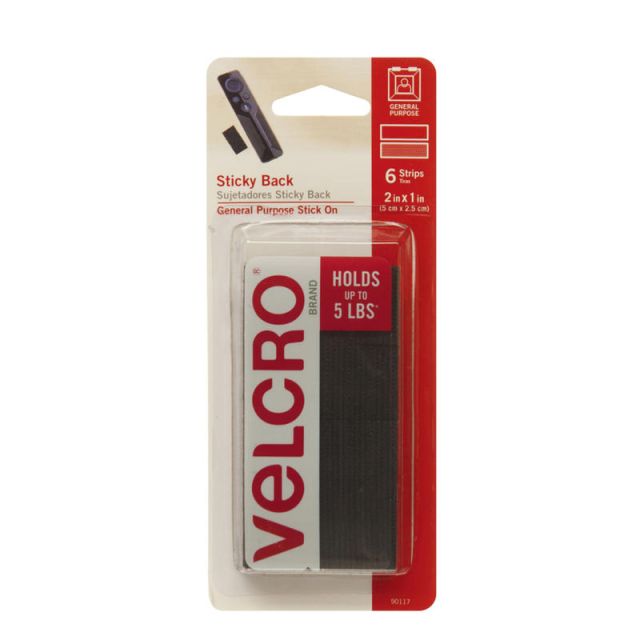 VELCRO Brand Heavy-Duty Hold-Down Strips, Black, Pack Of 6 Sets (Min Order Qty 12) MPN:90117