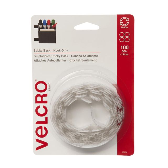 VELCRO Brand Sticky Back Round Fastener Tape, Hook Only, 5/8in Diameter, White, Pack Of 100 (Min Order Qty 5) MPN:90204